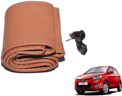 Auto Hub Hand Stiched Steering Cover For Hyundai i20(Brown, Leatherite)