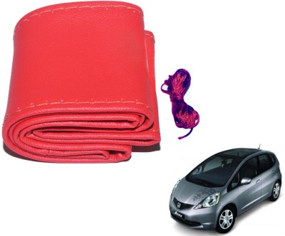 Auto Hub Hand Stiched Steering Cover For Honda Jazz(Red, Leatherite)