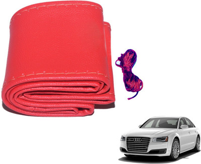 Auto Hub Hand Stiched Steering Cover For Audi A8(Red, Leatherite)