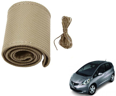 Auto Hub Hand Stiched Steering Cover For Honda Jazz(Beige, Leatherite)