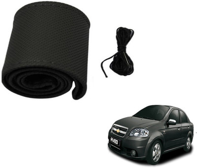 Auto Hub Hand Stiched Steering Cover For Chevrolet Aveo(Black, Leatherite)