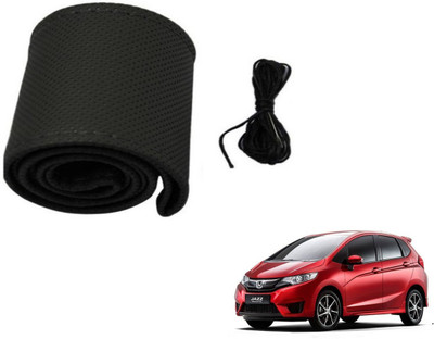 Auto Hub Hand Stiched Steering Cover For Honda Jazz(Black, Leatherite)