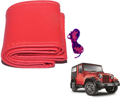 Auto Hub Hand Stiched Steering Cover For Mahindra Thar(Red, Leatherite)