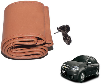 Auto Hub Hand Stiched Steering Cover For Chevrolet Aveo(Brown, Leatherite)