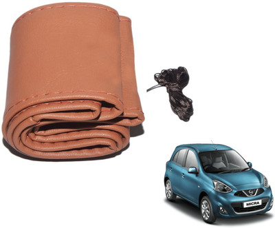 Auto Hub Hand Stiched Steering Cover For Nissan Micra(Brown, Leatherite)