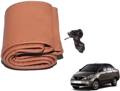 Auto Hub Hand Stiched Steering Cover For Tata Indigo CS(Brown, Leatherite)