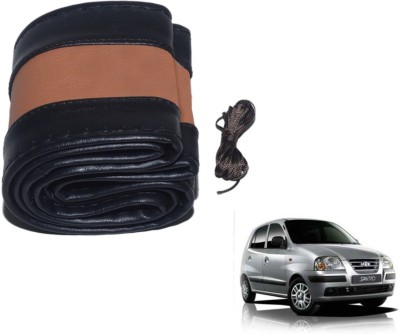 Auto Hub Hand Stiched Steering Cover For Hyundai Santro(Black, Brown, Leatherite)