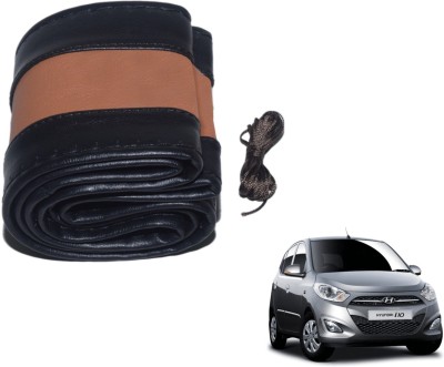 Auto Hub Hand Stiched Steering Cover For Hyundai i10(Black, Brown, Leatherite)