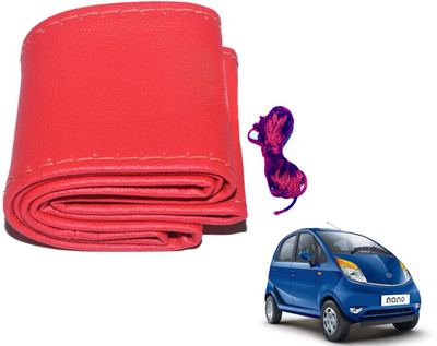 Auto Hub Hand Stiched Steering Cover For Tata Nano(Red, Leatherite)