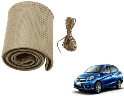 Auto Hub Hand Stiched Steering Cover For Honda Amaze(Beige, Leatherite)