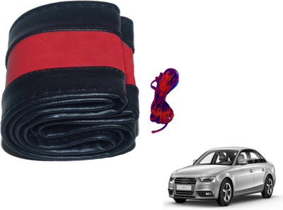 Auto Hub Hand Stiched Steering Cover For Audi A4(Black, Red, Leatherite)