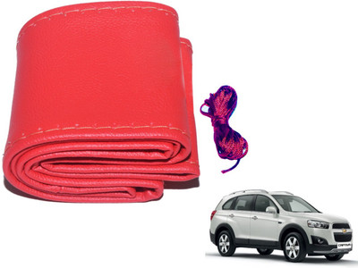 Auto Hub Hand Stiched Steering Cover For Chevrolet Captiva(Red, Leatherite)