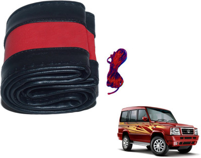 Auto Hub Hand Stiched Steering Cover For Tata Sumo(Black, Red, Leatherite)