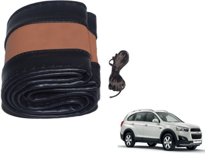 Auto Hub Hand Stiched Steering Cover For Chevrolet Captiva(Black, Brown, Leatherite)