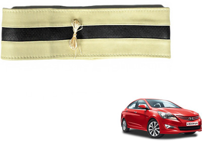 Auto Hub Hand Stiched Steering Cover For Hyundai Verna Fluidic(Beige, Black, Leatherite)