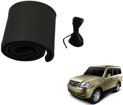 Auto Hub Hand Stiched Steering Cover For Tata Sumo Grande(Black, Leatherite)