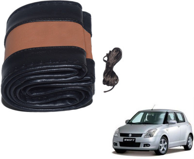 Auto Hub Hand Stiched Steering Cover For Maruti Swift(Black, Brown, Leatherite)