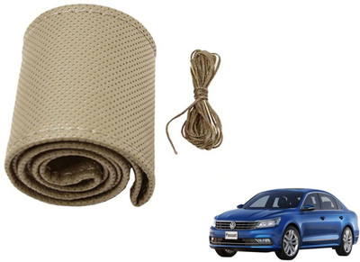 Auto Hub Hand Stiched Steering Cover For Volkswagen Passat(Beige, Leatherite)