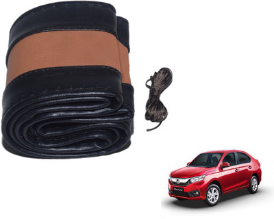 Auto Hub Hand Stiched Steering Cover For Honda Amaze(Black, Brown, Leatherite)