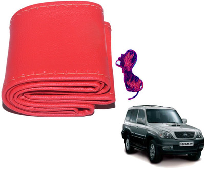 Auto Hub Hand Stiched Steering Cover For Hyundai Terracan(Red, Leatherite)