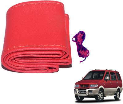 Auto Hub Hand Stiched Steering Cover For Chevrolet Tavera(Red, Leatherite)