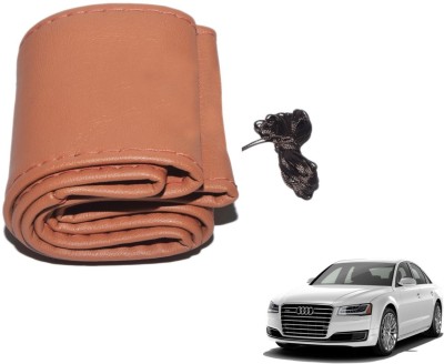 Auto Hub Hand Stiched Steering Cover For Audi A8(Brown, Leatherite)