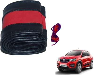 Auto Hub Hand Stiched Steering Cover For Renault Kwid(Black, Red, Leatherite)