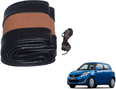 Auto Hub Hand Stiched Steering Cover For Maruti New Swift(Black, Brown, Leatherite)