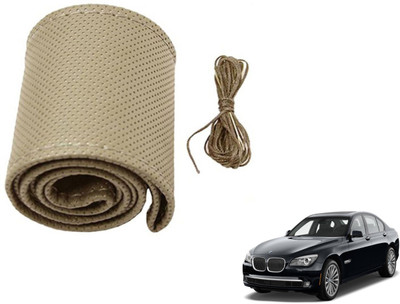 Auto Hub Hand Stiched Steering Cover For BMW 7 Series(Beige, Leatherite)