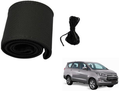 Auto Hub Hand Stiched Steering Cover For Toyota Innova(Black, Leatherite)