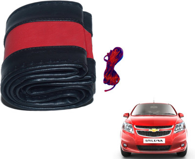 Auto Hub Hand Stiched Steering Cover For Chevrolet UVA(Black, Red, Leatherite)