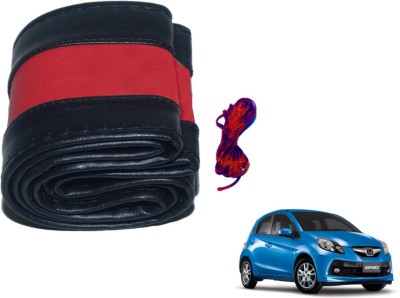Auto Hub Hand Stiched Steering Cover For Honda Brio(Black, Red, Leatherite)