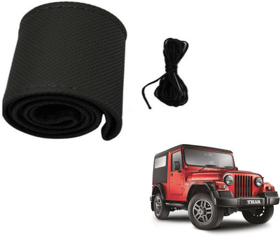 Auto Hub Hand Stiched Steering Cover For Mahindra Thar(Black, Leatherite)