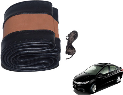 Auto Hub Hand Stiched Steering Cover For Honda City(Black, Brown, Leatherite)