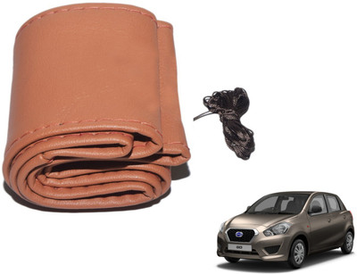 Auto Hub Hand Stiched Steering Cover For Datsun Go(Brown, Leatherite)