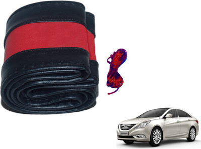 Auto Hub Hand Stiched Steering Cover For Hyundai Sonata Embera(Black, Red, Leatherite)