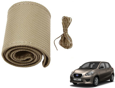 Auto Hub Hand Stiched Steering Cover For Datsun Go(Beige, Leatherite)