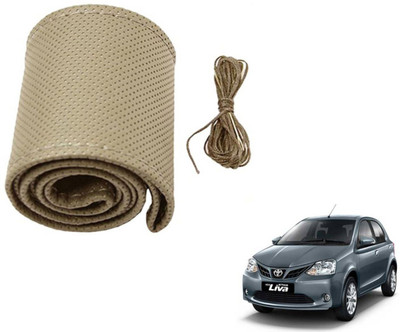 Auto Hub Hand Stiched Steering Cover For Toyota Etios Liva(Beige, Leatherite)