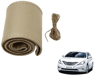 Auto Hub Hand Stiched Steering Cover For Hyundai Sonata(Beige, Leatherite)