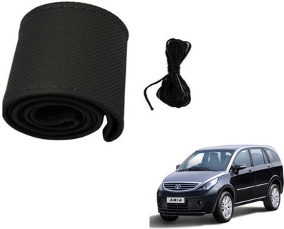 Auto Hub Hand Stiched Steering Cover For Tata Aria(Black, Leatherite)