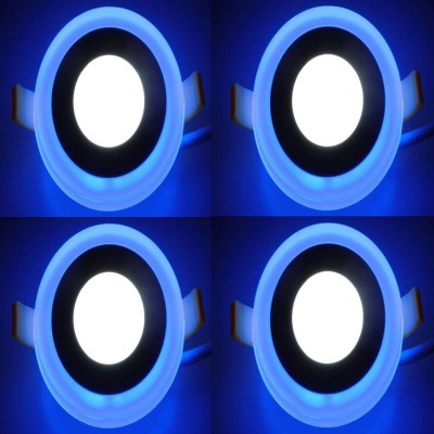 GALAXY 6 watt (3+3) LED Round Panel Light Ceiling POP Down Indoor Light LED 3D Effect Lighting (Double Color)Blue & White pack of 4 Recessed Ceiling Lamp(Blue, White)