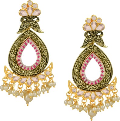 SPARGZ Resin Work Alloy Gold Plated AD Diamond & Pearl Earring Diamond, Pearl Alloy Drops & Danglers