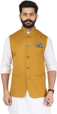 Amogue Sleeveless Self Design Men Jacket