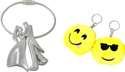 BORING Couple fancy keychain with Fluffy 2 Smiley Keyrings & Keychains for car Bike Key Chain