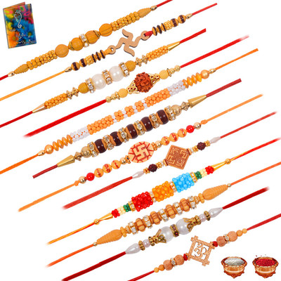 Dreamcart Designer Premium Collection Dora Rakhi Set Of 12 Rakhi Set For Brother With Greeting Card Roli Chawal Assorted Mug  Set(12 Rakhi set 1 Greeting Card 1 Roli Chawal)