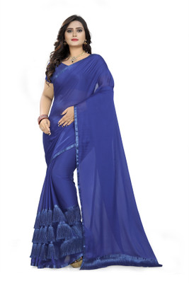 Arriva Fab Solid/Plain Bollywood Georgette Saree(Blue)