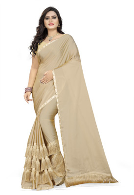 arriva fab Solid Bollywood Poly Georgette Saree(Beige) Flipkart