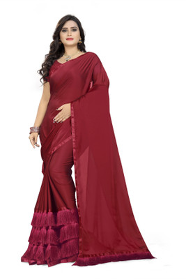 Arriva Fab Solid/Plain Bollywood Georgette Saree(Maroon)