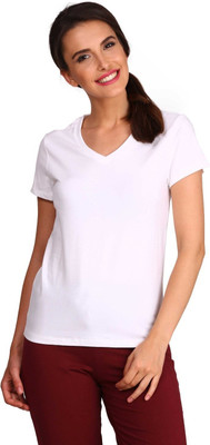 JOCKEY Solid Women V Neck White T-Shirt