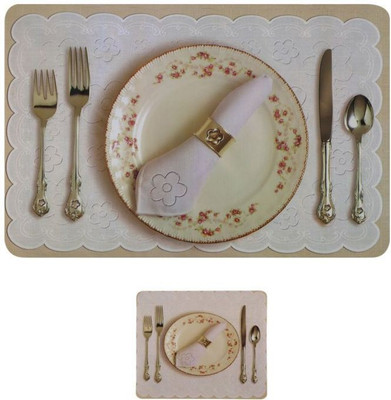 DPA Collection Rectangular Pack of 6 Table Placemat(Beige, White, PVC)